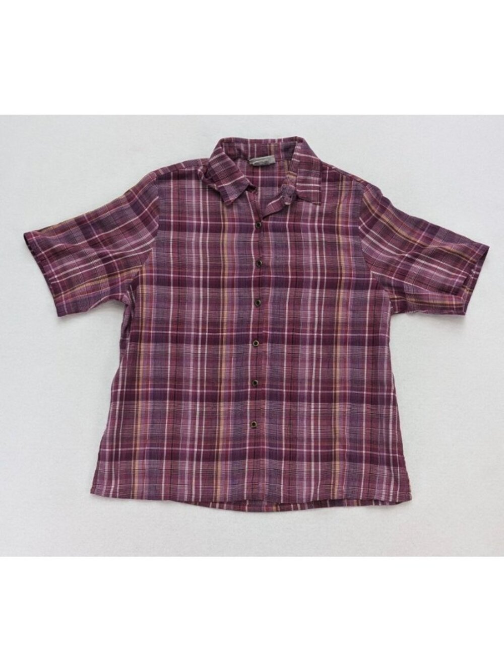 BonWorth Women's Top Size M Purple Plaid Button Down Short Sleeve Spread Collar